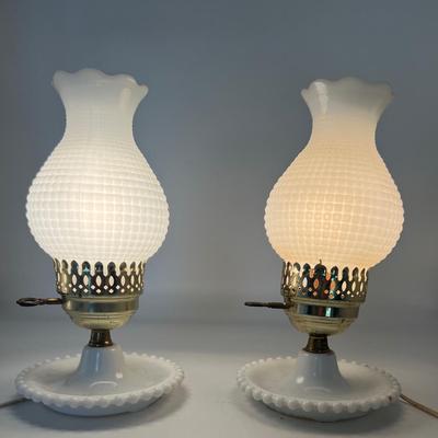 Pair Of Vintage Milk Glass Side Table Lamps
