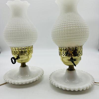 Pair Of Vintage Milk Glass Side Table Lamps