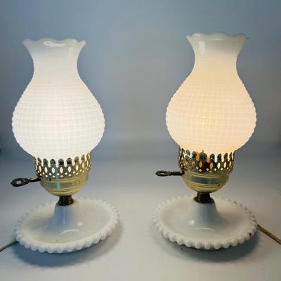 Pair Of Vintage Milk Glass Side Table Lamps