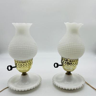 Pair Of Vintage Milk Glass Side Table Lamps