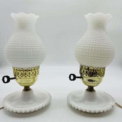 Pair Of Vintage Milk Glass Side Table Lamps