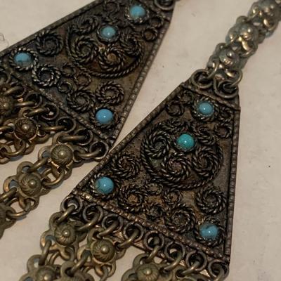 Vintage Middle Eastern Sterling & Turquoise Necklace & Bracelot