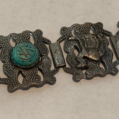 Vintage Middle Eastern Sterling & Turquoise Necklace & Bracelot