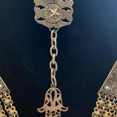 Vintage Middle Eastern Sterling & Turquoise Necklace & Bracelot