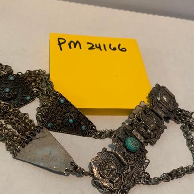 Vintage Middle Eastern Sterling & Turquoise Necklace & Bracelot