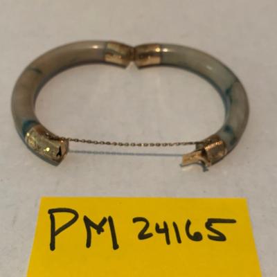 18k Gold Banded Polished Stone Bangle Bracelet