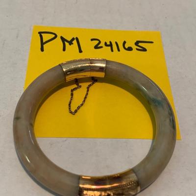 18k Gold Banded Polished Stone Bangle Bracelet