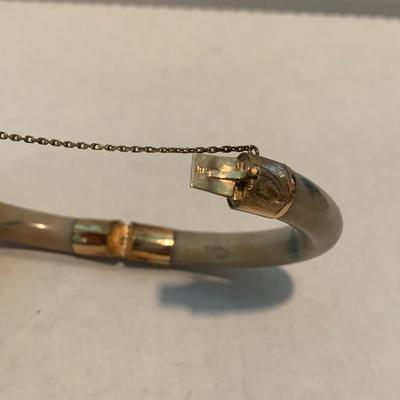 18k Gold Banded Polished Stone Bangle Bracelet