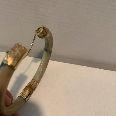 18k Gold Banded Polished Stone Bangle Bracelet