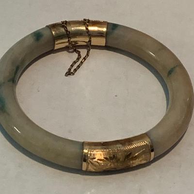 18k Gold Banded Polished Stone Bangle Bracelet