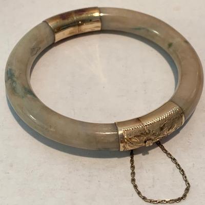 18k Gold Banded Polished Stone Bangle Bracelet