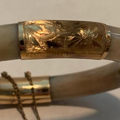 18k Gold Banded Polished Stone Bangle Bracelet