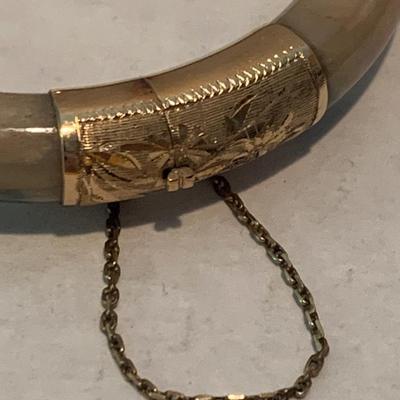 18k Gold Banded Polished Stone Bangle Bracelet