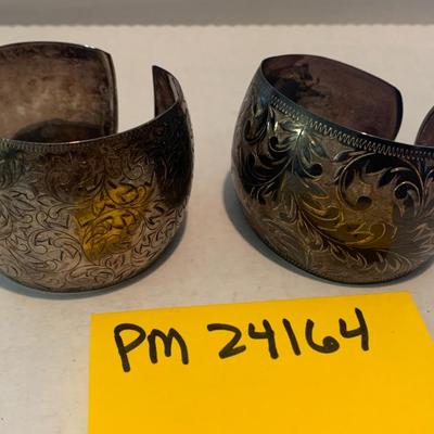 PAIR Vintage Sterling Engraved Bangle Bracelets