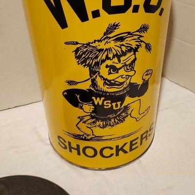 Vintage WSU trash can with lid or stool