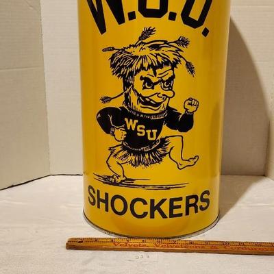 Vintage WSU trash can with lid or stool