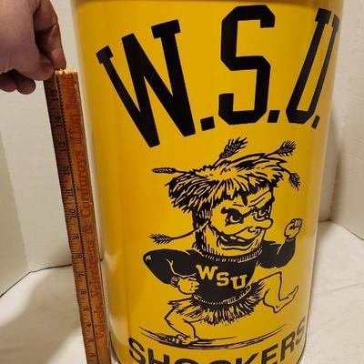 Vintage WSU trash can with lid or stool