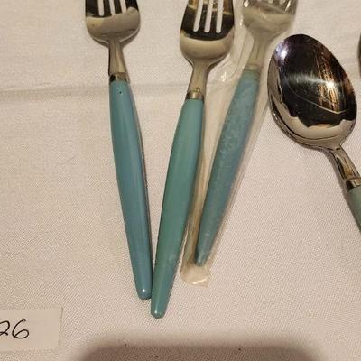 Vintage Castle Stainless Steel Japan Turquoise Handle Flatware Pieces Mixed Lot