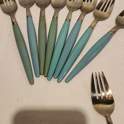 Vintage Castle Stainless Steel Japan Turquoise Handle Flatware Pieces Mixed Lot