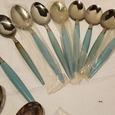 Vintage Castle Stainless Steel Japan Turquoise Handle Flatware Pieces Mixed Lot