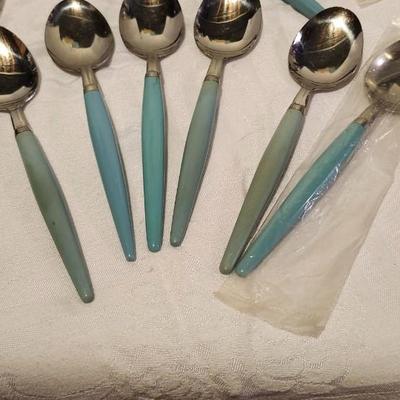 Vintage Castle Stainless Steel Japan Turquoise Handle Flatware Pieces Mixed Lot