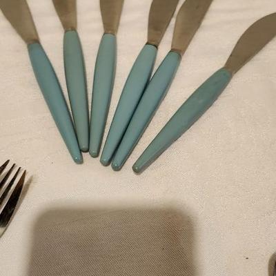 Vintage Castle Stainless Steel Japan Turquoise Handle Flatware Pieces Mixed Lot