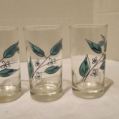 Vtg MCM Salem Biscayne/Royal Windsor Glasses Blue Leaves
