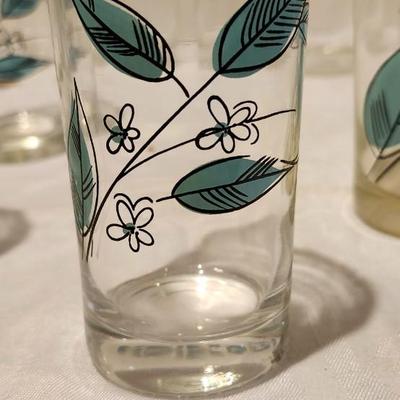 Vtg MCM Salem Biscayne/Royal Windsor Glasses Blue Leaves