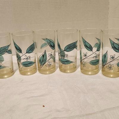 Vtg MCM Salem Biscayne/Royal Windsor Glasses Blue Leaves