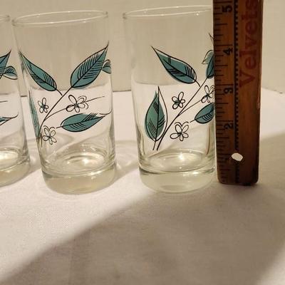 Vtg MCM Salem Biscayne/Royal Windsor Glasses Blue Leaves