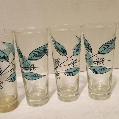 Vtg MCM Salem Biscayne/Royal Windsor Glasses Blue Leaves