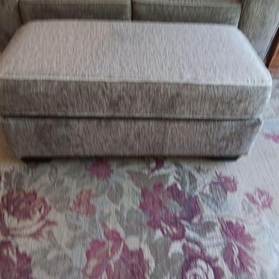 Ashley Furniture Industries Small Sofa with Footstool and two throw pillows