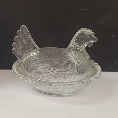 Beautiful vintage Coalport "Fragrance" bone China plate with clear glass nesting chicken and elegant vase