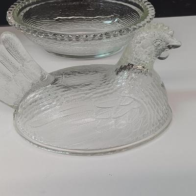 Beautiful vintage Coalport "Fragrance" bone China plate with clear glass nesting chicken and elegant vase