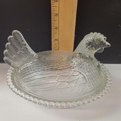 Beautiful vintage Coalport "Fragrance" bone China plate with clear glass nesting chicken and elegant vase