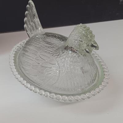 Beautiful vintage Coalport "Fragrance" bone China plate with clear glass nesting chicken and elegant vase