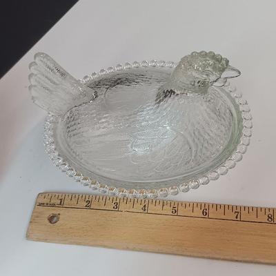 Beautiful vintage Coalport "Fragrance" bone China plate with clear glass nesting chicken and elegant vase