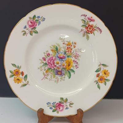 Beautiful vintage Coalport "Fragrance" bone China plate with clear glass nesting chicken and elegant vase