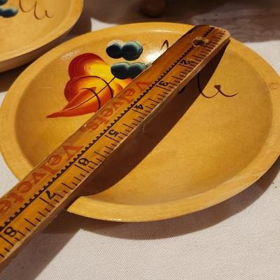 Hand Painted large Salad Bowl, and 4 Smaller Bowls all Made of Solid Wood.