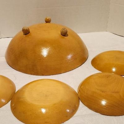 Hand Painted large Salad Bowl, and 4 Smaller Bowls all Made of Solid Wood.