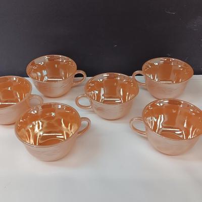 Six peach luster Fire king mugs with Castleton China plate