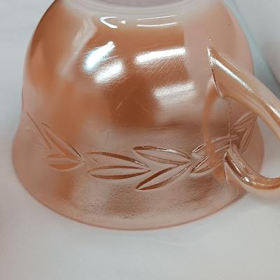 Six peach luster Fire king mugs with Castleton China plate