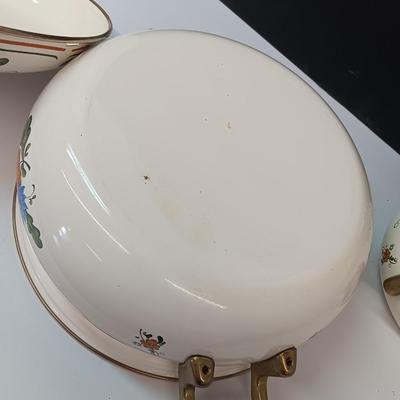 Beautiful floral print pots with brass handles - enamel like -