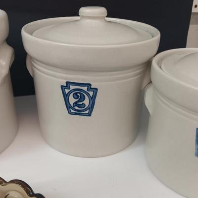Cute! Farm Crock like numbered canister set (missing 2 lids)