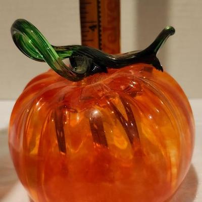 Glass Pumpkin: Transparent Orange with a Green Stem