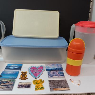 Plastic food storage containers with refrigerator magnets - bread keeper - pitcher and more