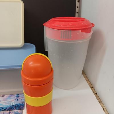 Plastic food storage containers with refrigerator magnets - bread keeper - pitcher and more