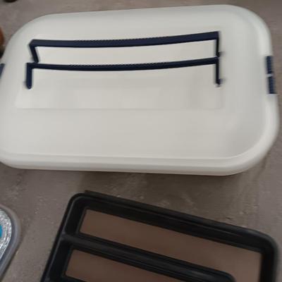 Plastic food storage with drawer rods for kitchen towels -pitchers - organizers and more