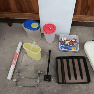 Plastic food storage with drawer rods for kitchen towels -pitchers - organizers and more