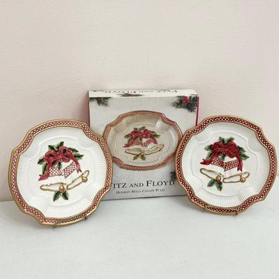 FITZ & FLOYD ~ Pair (2) Holiday Bells Canapé Plates